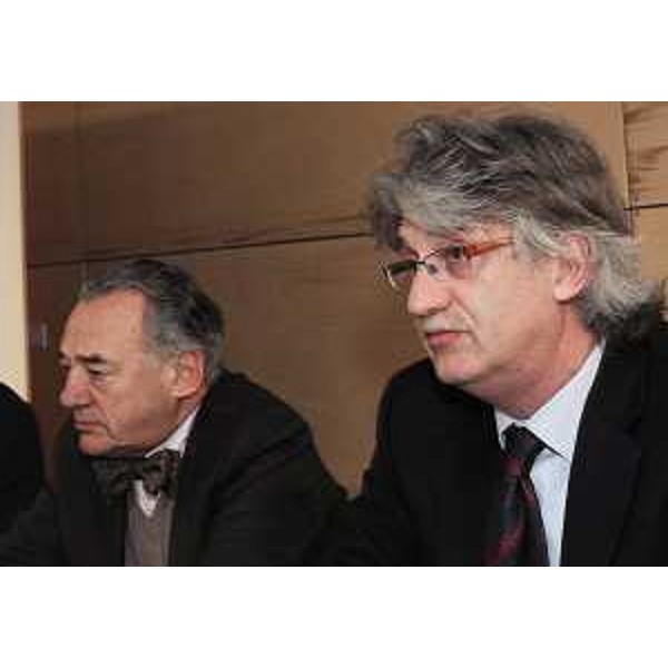 Piero Villotta (Giornalista) e Renzo Tondo (Presidente Friuli Venezia Giulia) al convegno "Apri il tuo Cuore alla Ricerca" organizzato dall'Associazione nazionale Medici cardiologi ospedalieri e dalla Fondazione 'Per il tuo Cuore'. (Arta Terme 12/02/11)
