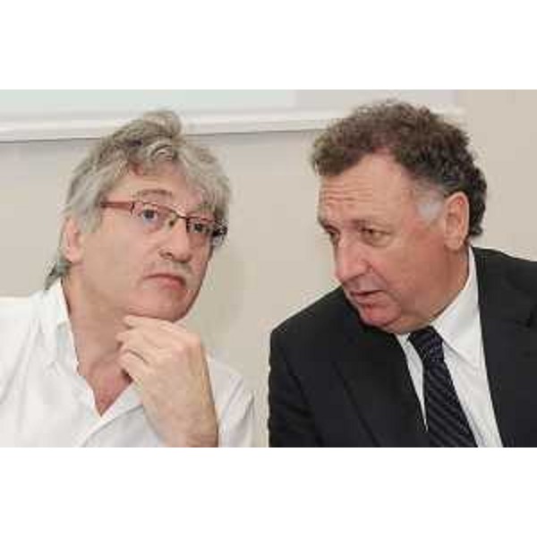 Renzo Tondo (Presidente della Regione Friuli Venezia Giulia) con Edoardo Maricchio (Sindaco di Grado) durante la conferenza stampa sul nuovo polo termale e congressuale di Grado. (Trieste, 22/06/11)