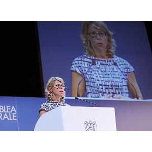 Federica Seganti (Assessore regionale Attività produttive) interviene all'assemblea di Federmeccanica, Federazione sindacale dell'Industria metalmeccanica italiana, al Teatro Giuseppe Verdi. (Trieste 01/07/11)