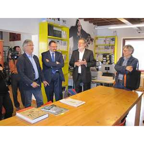 Renzo Tondo (Presidente Friuli Venezia Giulia), Giorgio Carbonara (Portavoce presidente Tondo), Piero Colussi (Consigliere regionale) e Livio Jacob (Direttore La Cineteca del Friuli) nella sede de La Cineteca del Friuli. (Gemona del Friuli 25/07/11)