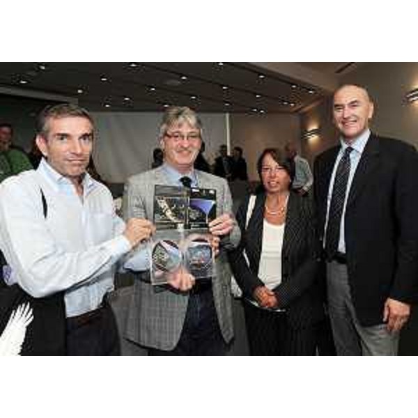 Giorgio Gregorio (Ufficio Stampa Regione), Renzo Tondo (Presidente Friuli Venezia Giulia), Fulvia Premolin (Sindaco San Dorligo della Valle-Dolina) e Maurizio Franz (Presidente Consiglio regionale) alla presentazione del documentario "Rosandra, Principessa della Valle" realizzato dalle Produzioni Televisive dell'Ufficio stampa della Giunta regionale. (Trieste 26/07/11)