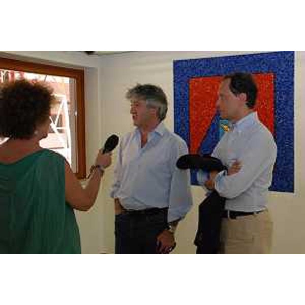 Renzo Tondo (Presidente della Regione Friuli Venezia Giulia) intervistato durante la visita alla sede della Protezione civile, insieme a Luca Ciriani (vicepresidente FVG e assessore Protezione civile). (Palmanova, 13/08/11)