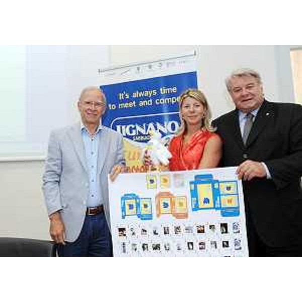 Emilio Felluga (Presidente CONI FVG), Federica Seganti (Assessore regionale Attività produttive) ed Elio De Anna (Assessore regionale Sport) alla presentazione dei sette eventi sportivi di portata internazionale previsti in FVG in settembre. (Trieste 02/09/11)