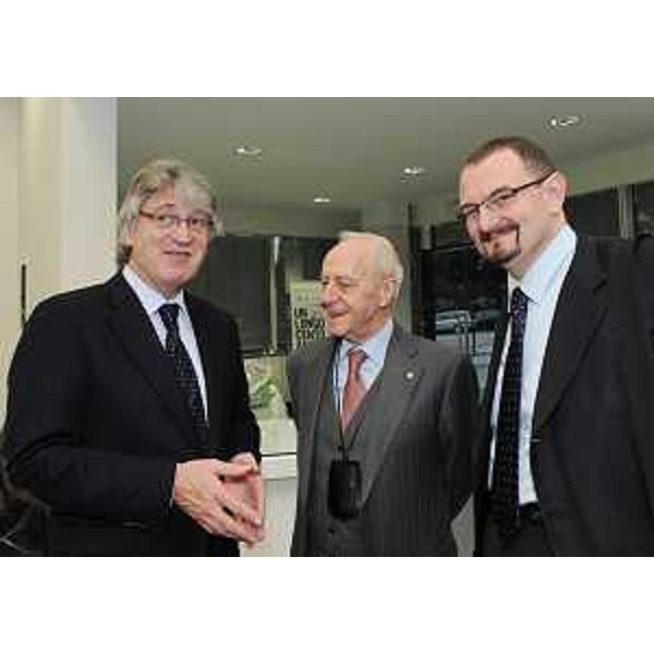 Renzo Tondo (Presidente Friuli Venezia Giulia), Vittorio Mincato (Ex presidente Savio) e Giorgio Carbonara (Portavoce Tondo) alle celebrazioni del centenario della Savio Macchine Tessili. (Pordenone 20/10/11)