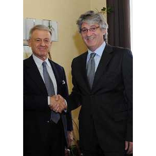 Corrado Clini, nominato dal MIUR-Ministero Istruzione Università Ricerca, in agosto, presidente di Area Science Park, Consorzio per l'Area di Ricerca scientifica e tecnologica di Trieste, incontra il presidente della Regione Friuli Venezia Giulia Renzo Tondo. (Trieste 27/10/11)