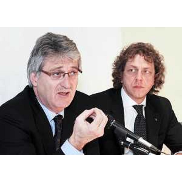 Renzo Tondo (Presidente Friuli Venezia Giulia) e Vladimir Dukcevich (Presidente Consorzio prosciutto San Daniele) alla celebrazione del 50° anniversario della fondazione del Consorzio prosciutto di San Daniele. (San Daniele del Friuli 25/11/11)