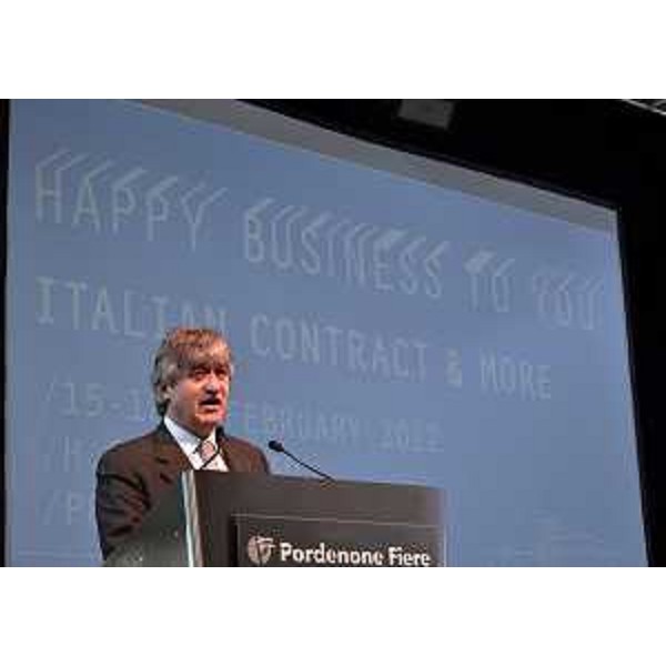 Renzo Tondo (Presidente Friuli Venezia Giulia) interviene all'inaugurazione di "Happy Business to You. Italian Contract & More", a PordenoneFiere. (Pordenone 15/02/12)