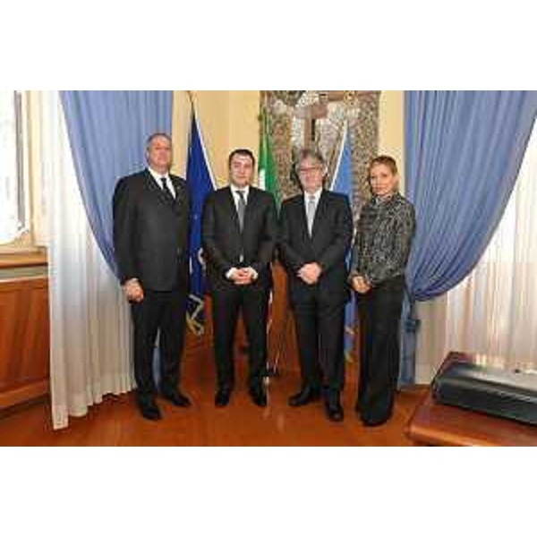 Renato Pujatti (Presidente Finest), Nebojsa Ciric (Ministro Sviluppo economico Repubblica di Serbia), Renzo Tondo (Presidente Friuli Venezia Giulia) e Ana Hrustanovic (Ambasciatore Repubblica di Serbia in Italia). (Roma 16/02/12)