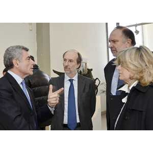 Mauro Moretti (Amministratore delegato Ferrovie dello Stato), Riccardo Riccardi (Assessore regionale Infrastrutture, Mobilità, Pianificazione territoriale e Lavori pubblici), Roberto Cosolini (Sindaco Trieste) e Marina Monassi (Presidente Autorità portuale Trieste). (Trieste 29/02/12)
