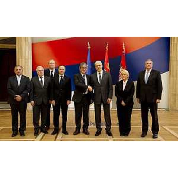Al centro: Armando Varicchio (Ambasciatore d'Italia in Serbia), Renzo Tondo (Presidente Friuli Venezia Giulia), Boris Tadic (Presidente Repubblica di Serbia) e Silvia Acerbi (Presidente Informest). (Belgrado 12/03/12)