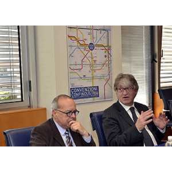 Michelangelo Agrusti (Presidente Unindustria Pordenone) e Renzo Tondo (Presidente Friuli Venezia Giulia) nella sede dell'Unione degli Industriali. (Pordenone 15/03/12)