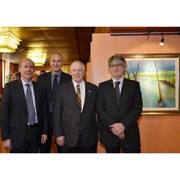Maurizio Salvador (Vicepresidente Consiglio regionale), Maurizio Franz (Presidente Consiglio regionale), Giovanni Centazzo (Pittore) e Renzo Tondo (Presidente Friuli Venezia Giulia) all'inaugurazione de "I colori dell'anima", mostra di opere di Centazzo in Consiglio regionale. (Trieste 21/03/12)