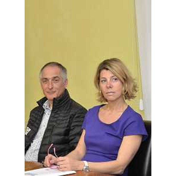 Roberto Andreassich (Presidente Sci Club 70) e Federica Seganti (Assessore regionale Attività produttive) alla presentazione dei Campionati italiani di sci alpino allievi e ragazzi, previsti a Tarvisio dal 25 al 30 marzo. (Trieste 22/03/12)