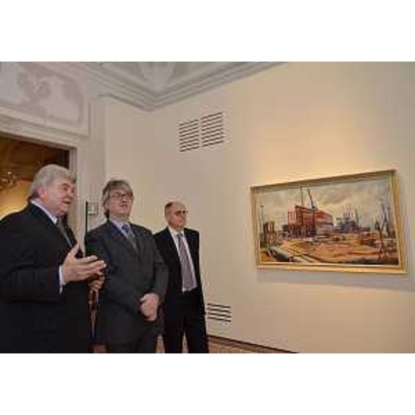 Elio De Anna (Assessore regionale Cultura), Renzo Tondo (Presidente Friuli Venezia Giulia) ed Edi Sommariva (Direttore Agenzia TurismoFVG) all'inaugurazione della mostra "Realismo Socialista. Cecoslovacchia 1948-1989". (Villa Manin di Passariano 23/03/12)