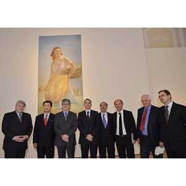 Elio De Anna (Assessore regionale Cultura) e Renzo Tondo (Presidente Friuli Venezia Giulia), con la delegazione della Repubblica Ceca, all'inaugurazione della mostra "Realismo Socialista. Cecoslovacchia 1948-1989". (Villa Manin di Passariano 23/03/12)