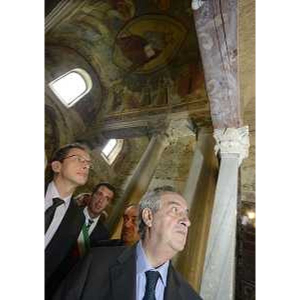 I ministri per i Beni e le Attività culturali Lorenzo Ornaghi (Italia) e Ziga Turk (Slovenia), Stefano Balloch (Sindaco Cividale) e Roberto Molinaro (Assessore regionale Istruzione) alla cerimonia ufficiale per l'inserimento di Cividale nella lista del Patrimonio Unesco. (Cividale del Friuli 04/06/12)