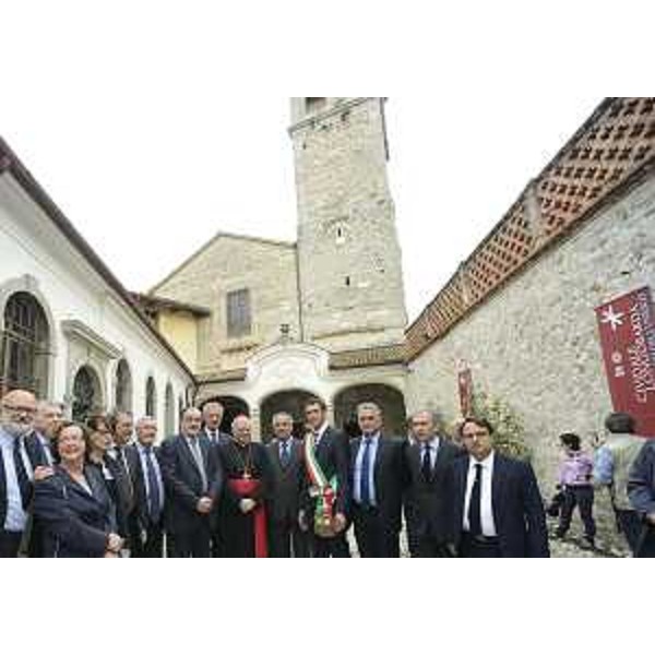 Roberto Molinaro (Assessore regionale Istruzione), Pietro Brollo (Vescovo emerito Udine), Lorenzo Ornaghi (Ministro Beni e Attività culturali) e Stefano Balloch (Sindaco Cividale) alla cerimonia ufficiale per l'inserimento di Cividale nella lista del Patrimonio Unesco. (Cividale del Friuli 04/06/12)