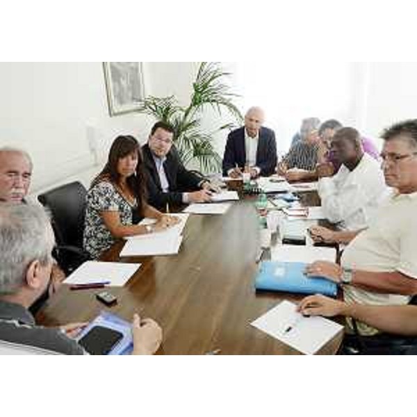 Angela Brandi (Assessore regionale Lavoro), Daniele Macorig (Vicepresidente e assessore Lavoro Provincia Udine), Vanni Biasutti e Andrea Casasola (Sindaco e vicesindaco Ronchis di Latisana) durante l'incontro con rappresentanti del Gruppo Bernardi e organizzazioni sindacali. (Trieste 20/08/12)
