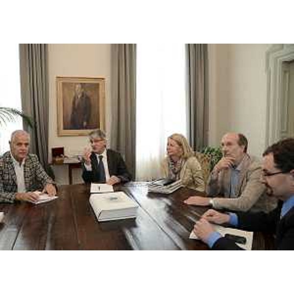 I presidenti Roberto Formigoni (Lombardia) e Renzo Tondo (Friuli Venezia Giulia), gli assessori regionali FVG Sandra Savino (Finanze, Patrimonio, Programmazione) e Riccardo Riccardi (Infrastrutture, Mobilità), e Giorgio Carbonara (Portavoce presidente Tondo). (Trieste 27/08/12)
