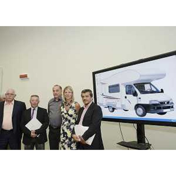 Roberto Mongiat (Presidente Federazione Campeggiatori FVG), i sindaci Antonio Titolo (Tramonti di Sopra) e Pietro Gerometta (Vito d'Asio), Federica Seganti (Assessore regionale Attività produttive) e Francesco Martines (Sindaco Palmanova). (Trieste 29/08/12)