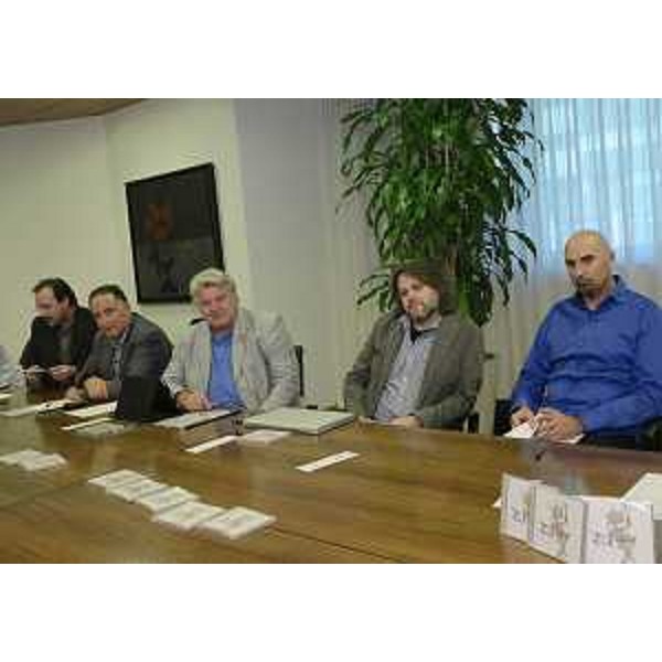 Giuseppe Napoli (Vicedirettore regionale Cultura, Sport, Relazioni internazionali e comunitarie), Elio De Anna (Assessore regionale Cultura), Rudy Fantin e Alessandro Pozzetto (FVG Gospel Choir) alla presentazione del progetto "Par Furlan" del "FVG Gospel Choir". (Udine 14/09/12)