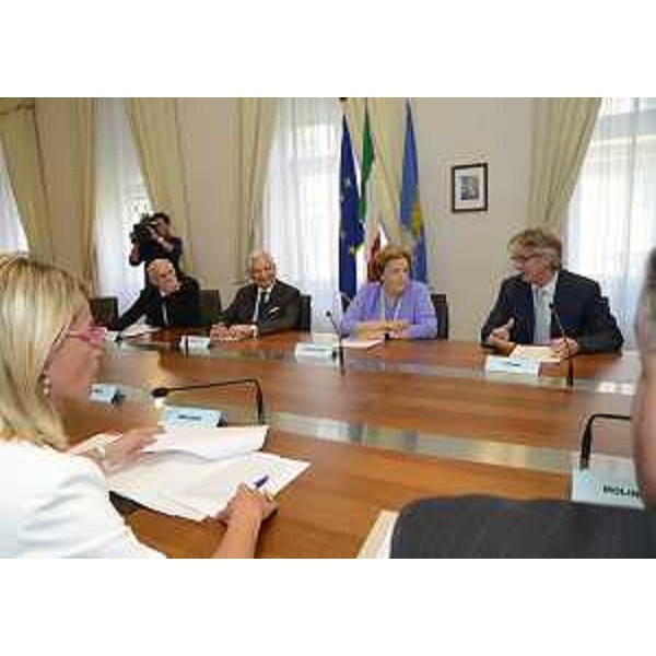 Alessandro Giacchetti (Prefetto Trieste), Annamaria Cancellieri (Ministro dell'Interno) e Renzo Tondo (Presidente Friuli Venezia Giulia) nella sede della Regione FVG. (Trieste 17/09/12)