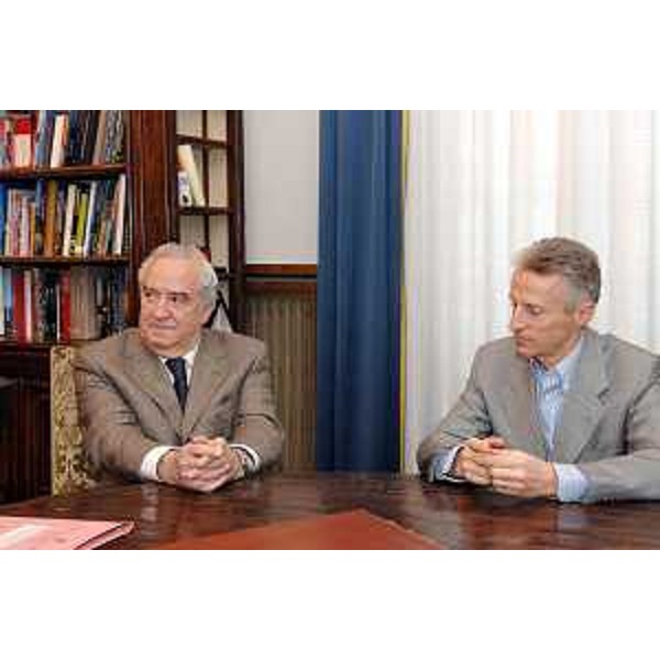 Riccardo Illy (Presidente Regione Friuli Venezia Giulia) con Bernardino Silvestri (Sindaco di Pontebba) ritratti in occasione dell'accordo per il progetto Pramollo. (Trieste 15/03/07)