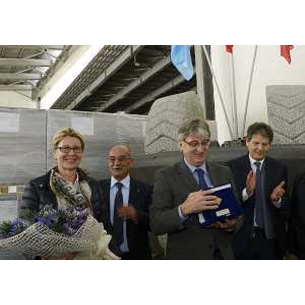 Sandra Savino (Assessore regionale Finanze), Silvano Giorgis (Direttore Cartiera) e Renzo Tondo (Presidente Friuli Venezia Giulia) alla presentazione della nuova società della storica Cartiera di Ovaro (UD), la R.D.M. OVARO S.p.A. (Ovaro 28/09/12)