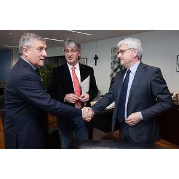 Antonio Tajani (Vicepresidente Commissione europea e responsabile Industria ed Imprenditoria), Renzo Tondo (Presidente Friuli Venezia Giulia) e Antonio Cancian (Europarlamentare). (Bruxelles 10/10/12)