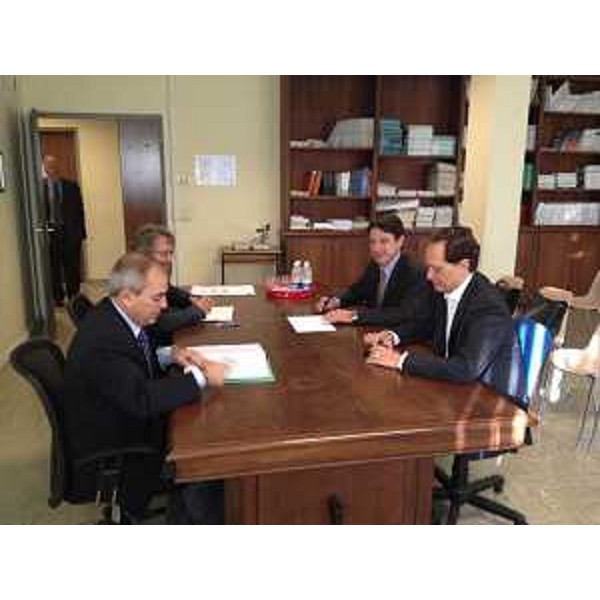 Antonio Di Bisceglie (Sindaco San Vito), Giuseppe Sclippa e Luciano Zanelli (Direttori sanitario e generale Azienda Ospedaliera Santa Maria degli Angeli), e Luca Ciriani (Vicepresidente FVG e assessore Salute) nella sede dell'Ospedale. (San Vito al Tagliamento 19/10/12)