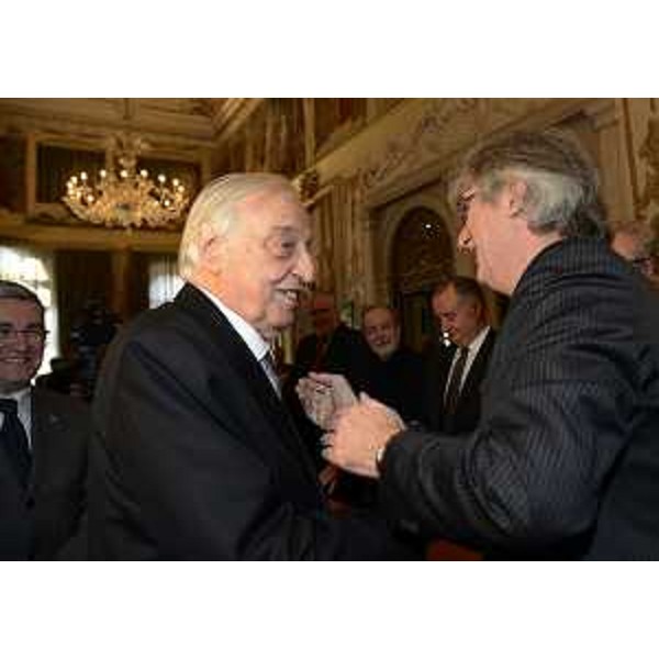 Mario Toros (Senatore), festeggiato per i 90 anni, saluta Renzo Tondo (Presidente Friuli Venezia Giulia). (Udine 10/12/12)
