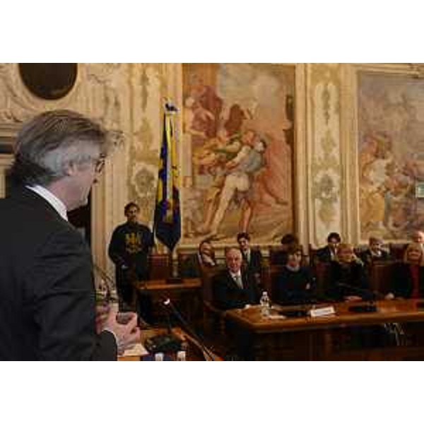 Renzo Tondo (Presidente Friuli Venezia Giulia) interviene durante i festeggiamenti per i 90 anni di Mario Toros (Senatore). (Udine 10/12/12)