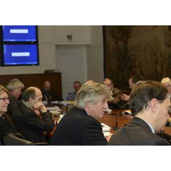 Renzo Tondo (Presidente Friuli Venezia Giulia), insieme agli assessori della sua Giunta, traccia un bilancio del 2012 in un incontro con la stampa, nella sede della Regione. (Trieste 21/12/12)