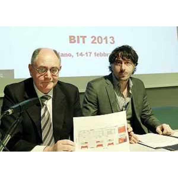 Edi Sommariva e Alessandro Gaetano (Direttore generale e responsabile Marketing TurismoFVG) alla conferenza stampa sulla partecipazione del Friuli Venezia Giulia alla BIT-Borsa Internazionale del Turismo 2013. (Trieste 08/02/2013)