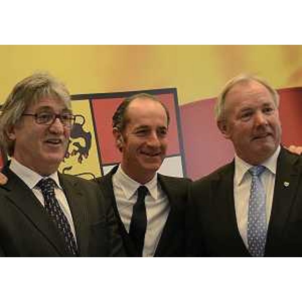 Renzo Tondo (Presidente Friuli Venezia Giulia), Gerhard Doerfler (Governatore Land Carinzia) e Luca Zaia (Presidente Veneto) insieme per la seduta di insediamento dell'Assemblea dell'Euregio "Senza confini". (Klagenfurt 19/02/13)