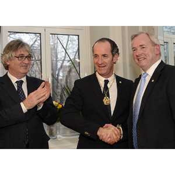 Renzo Tondo (Presidente Friuli Venezia Giulia), Luca Zaia (Presidente Veneto e neopresidente Assemblea del GECT Euregio "Senza confini") e Gerhard Doerfler (Governatore Land Carinzia) insieme dopo l'insediamento dell'Assemblea del GECT Euregio "Senza confini". (Klagenfurt 19/02/13)