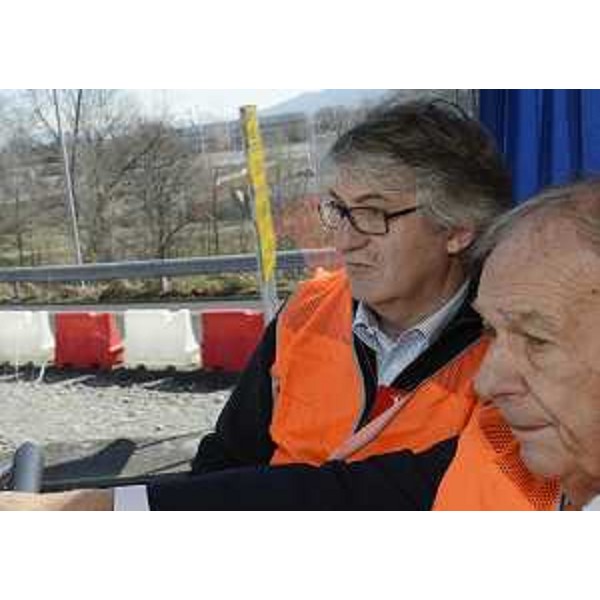 Renzo Tondo (Presidente Friuli Venezia Giulia) ed Ettore Romoli (Sindaco Gorizia) nel corso del sopralluogo ai lavori in corso sul raccordo autostradale Villesse-Gorizia. (Gorizia 28/02/13)