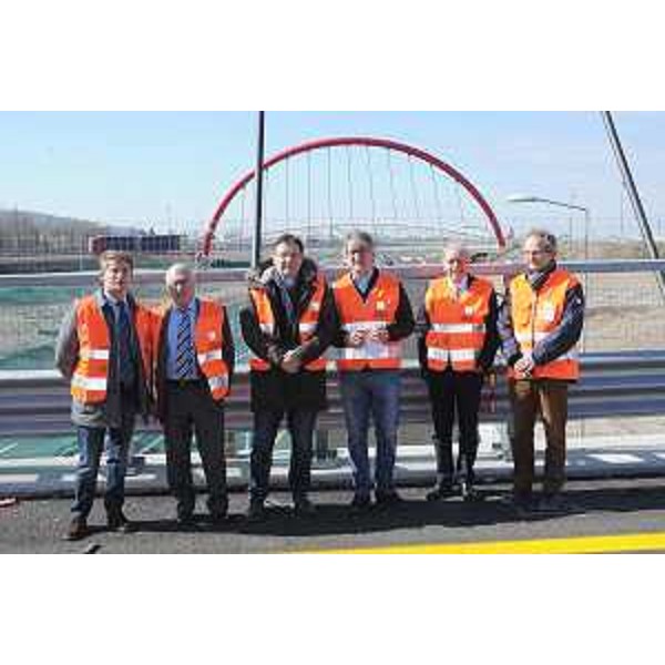 Enrico Razzini ed Emilio Terpin (Direttore operativo e presidente Autovie Venete), Enrico Ghergetta (Presidente Provincia Gorizia), Renzo Tondo (Presidente Friuli Venezia Giulia) ed Ettore Romoli (Sindaco Gorizia) nel corso del sopralluogo ai lavori in corso sul raccordo autostradale Villesse-Gorizia. (Gorizia 28/02/13)