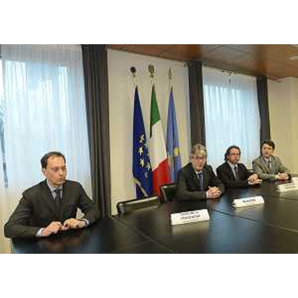 Luca Ciriani (Vicepresidente FVG e assessore regionale Salute), Renzo Tondo (Presidente Friuli Venezia Giulia), Antonio Consorti (Assessore Patrimonio Edilizia scolastica Montagna Provincia Pordenone) e Luciano Zanelli (Direttore generale Azienda ospedaliera Santa Maria degli Angeli). (Udine 13/03/13)