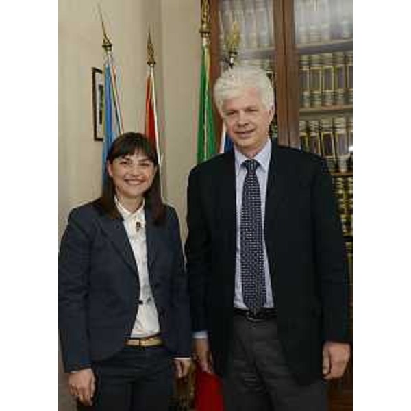Debora Serracchiani (Presidente Friuli Venezia Giulia) e Claudio Pedrotti (Sindaco Pordenone) in Municipio. (Pordenone 29/04/13)