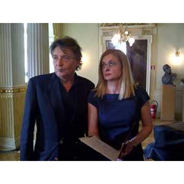 Antonio Devetag (Direttore generale Mittelfest) e Ana Lederer (Direttrice Teatro Nazionale croato) nel foyer del Teatro Nazionale. (Zagabria 16/05/13)
