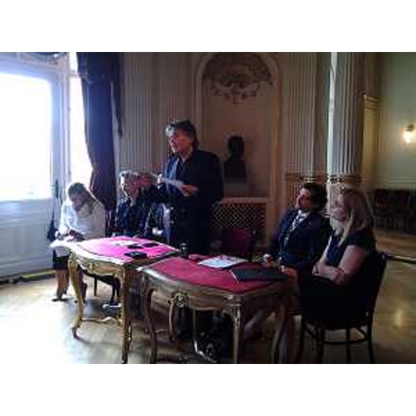 Antonio Devetag (Direttore generale Mittelfest) interviene alla presentazione delle iniziative che Mittelfest 2013 prepara per l'ingresso della Croazia nell'Unione europea (01/07/13), nel foyer del Teatro Nazionale. (Zagabria 16/05/13)