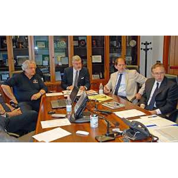 Guglielmo Berlasso (Direttore Protezione civile FVG), Paolo Panontin (Assessore Protezione civile FVG), Alberto Pacher (Presidente Provincia autonoma Trento) e Raffaele De Col (Dirigente generale Lavori pubblici e Mobilità Provincia autonoma Trento). (Palmanova 12/06/13)