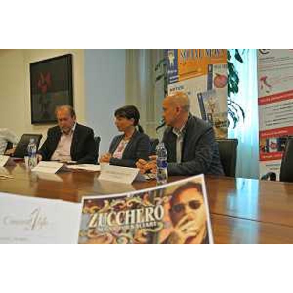 Debora Serracchiani (Presidente Friuli Venezia Giulia) con Massimiliano Fanni Canelles (presidente di @uxilia) e Loris Tramontin (patron di Azalea Promotion) durante la conferenza stampa di presentazione di “Concert for life”. (Udine 29/06/13)