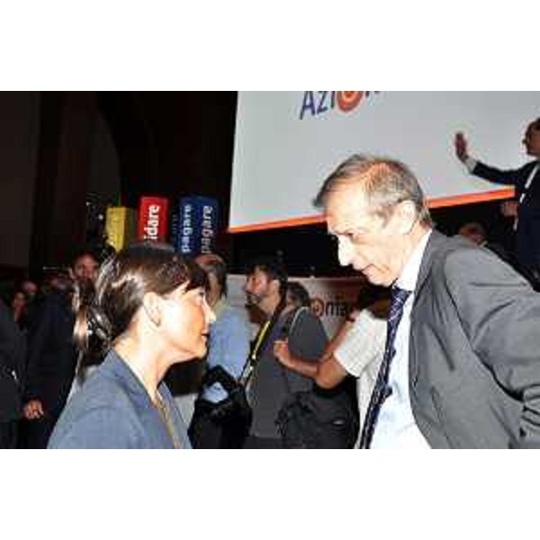 Debora Serracchiani (Presidente Friuli Venezia Giulia) con Piero Fassino (presidente ANCI e sindaco di Torino) all'assemblea 2013 dell'Ance. (Roma 11/07/13)