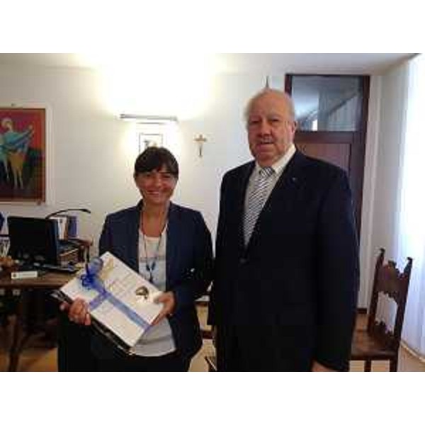 Debora Serracchiani (Presidente Friuli Venezia Giulia) e Dario Zearo (Sindaco Tolmezzo) nella sede municipale. (Tolmezzo 15/07/13)