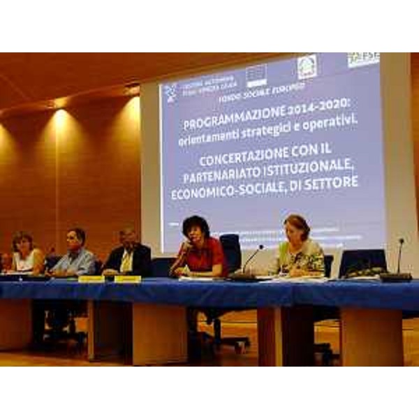 Loredana Panariti (Assessore regionale Lavoro, Formazione, Commercio e Pari Opportunità) interviene al Tavolo di concertazione della Programmazione 2014-2020 del FSE-Fondo Sociale Europeo. (Udine 07/13)