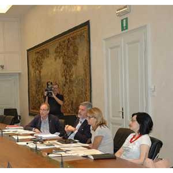 Gianni Torrenti (assessore regionale Cooperazione, Cultura, Relazioni internazionali) insieme agli assessori Panontin, Telesca e Vito durante la seduta di Giunta regionale. (Trieste, 09/08/13)