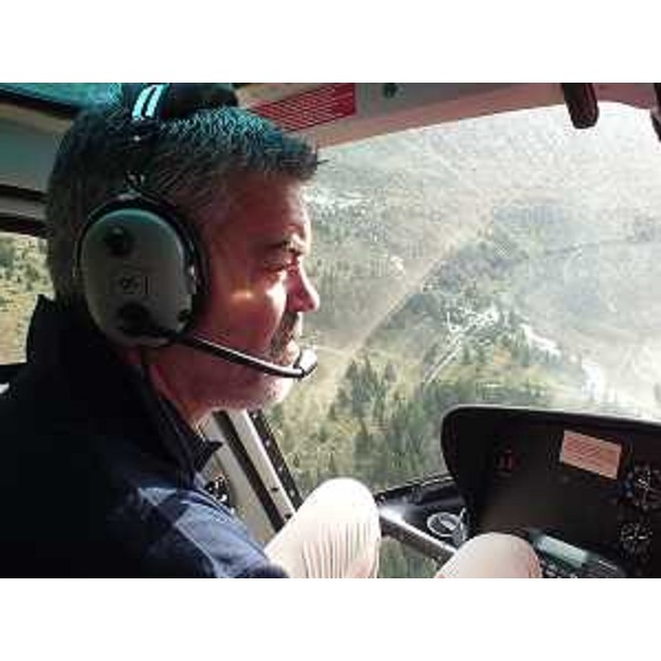 Paolo Panontin (Assessore regionale Protezione civile) durante il sopralluogo in elicottero. (Valcanale-Canal del Ferro, 09/08/13)