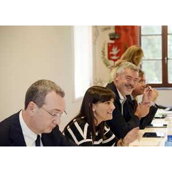 S.Bolzonello (Vicepresidente FVG e assessore regionale Attività produttive), D.Serracchiani (Presidente Friuli Venezia Giulia) e gli assessori regionali P.Panontin (Funzione pubblica) e F.Peroni (Finanze) a Villa di Toppo Florio. (Buttrio 27/08/13)